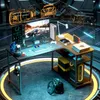 A futuristic gaming setup with a corner desk, multiple monitors, gaming consoles, and accessories. Podgląd zdjęcia produktu