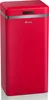 A red retro-style trash can with silver accents and a digital display on top. Voir les images du produit