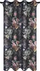 A close-up, full-length view of a dark blue curtain with a floral pattern. Produktbild-Vorschau