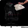 A black gaming chair with two pillows, one for the neck and one for the lower back. A hand is shown pressing into a white memory foam pillow. Anteprima dell’immagine prodotto