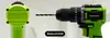 A collage showing two views of a green and black cordless drill with a drill bit inserted. One view is of the back of the drill, showing the 'BRUSHLESS' text. The other view is of the side of the drill, showing the 'XMASTER' logo and torque settings. Produktbild-Vorschau