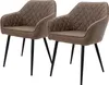 Two brown dining chairs with diamond stitching and black metal legs are shown against a white background. Náhľad obrázku produktu