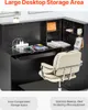 A black L-shaped reception desk with a beige office chair in front of it. Produktbild-Vorschau