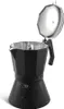 A black speckled moka pot with its lid open, shown from a slight side angle on a white background. Náhľad obrázku produktu