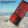 A red and black rugged phone case with a ring holder is shown in a snowy, outdoor environment. Produktbild-Vorschau