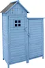 A blue wooden garden shed with a pitched roof and a small window. Náhled obrázku produktu