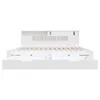 A white bed frame with storage drawers and a headboard with shelves, shown from the front. Produktbild-Vorschau