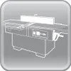 An illustration of a woodworking machine, likely a jointer or planer, with a fence and control panel. Produktbild-Vorschau