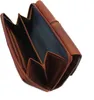 An open brown leather wallet is shown against a white background. Produktbild-Vorschau