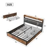 A diagram showing the dimensions of a bed frame and a separate nightstand with a basket. Produktbild-Vorschau