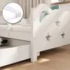 Close-up view of a white children's bed with a drawer and a mattress detail. Anteprima dell’immagine prodotto
