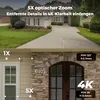 A split image showing a house exterior and a close-up of a house entrance, with marketing text and zoom level indicators. Produktbild-Vorschau
