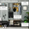 A product image showcasing a coat rack with a bench and shoe storage, featuring various labels and arrows pointing to different features. Anteprima dell’immagine prodotto