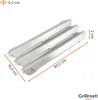 Three metal grill heat plates are shown with dimensions indicated by orange lines and text. Produktbild-Vorschau