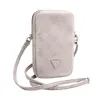 A pink and gray Guess wallet phone bag with a repeating '4G' logo pattern and a triangular Guess logo emblem. Náhled obrázku produktu