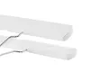 Close-up shot of two white wooden hangers with silver metal clips against a white background. Produktbild-Vorschau