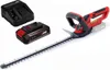 A cordless hedge trimmer, battery, and charger are displayed on a white background. Produktbild-Vorschau