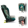A car seat with a dummy showing different safety features and crash test results. Produktbild-Vorschau
