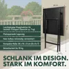 A folded table is shown mounted on a wall, with text describing its features and dimensions. Produktbild-Vorschau