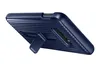 A dark blue Samsung phone case with a kickstand is shown from a side angle against a white background. Produktbild-Vorschau