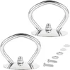 Two stainless steel pot lid knobs with screws and washers on a white background. Produktbild-Vorschau