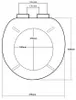 A top-down diagram of a toilet seat with dimensions indicated. Produktbild-Vorschau