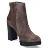 A single brown suede ankle boot with a chunky heel and platform sole is shown against a white background. Produktbild-Vorschau