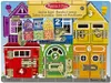A Melissa & Doug latches board shaped like houses with various locks and doors. Produktbild-Vorschau