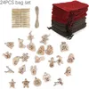 A collection of items for an advent calendar, including wooden ornaments, clothespins, twine, and fabric bags. Podgląd zdjęcia produktu