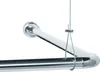 A close-up shot of a silver shower curtain rod with a hanging wire support. Produktbild-Vorschau