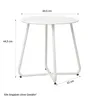 A white metal side table with dimensions indicated by text overlays. Produktbild-Vorschau