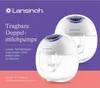 A marketing image for a Lansinoh double breast pump, showing two units and promotional text. Produktbild-Vorschau
