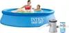 Two people are enjoying an Intex Easy Set pool, with a filter pump and cartridge shown next to it. Náhled obrázku produktu