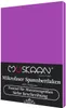 A product image of a purple fitted sheet with branding and product information. Produktbild-Vorschau