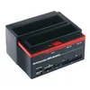 A black and red multi-function HDD docking station with multiple card reader slots and USB ports. Náhled obrázku produktu
