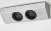 A silver electrical outlet strip with two sockets, mounted on a white ceiling or wall. Voir les images du produit