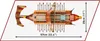 A top-down view of a model Roman warship with dimensions indicated. Voir les images du produit