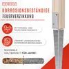 Marketing image showing a galvanized post anchor with text highlighting its features and durability. Produktbild-Vorschau