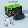 A product shot of a portable speaker and its packaging, along with included accessories. Náhled obrázku produktu