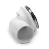 A white plastic pool drain fitting with a silver metal ring is shown against a white background. Produktbild-Vorschau