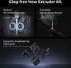 Marketing image showcasing features of a 3D printer extruder kit. Produktbild-Vorschau