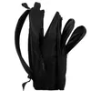 A black backpack is shown from the side with its main compartment partially open. Produktbild-Vorschau