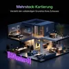A cutaway 3D illustration of a modern multi-story house with various rooms furnished and occupied by people, showcasing different living spaces. Produktbild-Vorschau