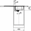 A technical drawing of a kitchen sink installation, showing dimensions and placement within a cabinet. Anteprima dell’immagine prodotto