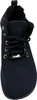 A close-up, front-facing view of a dark blue shoe with black laces and black fur lining. Produktbild-Vorschau
