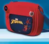 A red and blue Spiderman-themed instant camera with a blue strap against a light blue background. Voir les images du produit