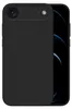 A black iPhone case with a camera cutout is shown against a black background. Part of the iPhone screen is visible on the right side. Produktbild-Vorschau