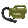 A green Makita cordless vacuum cleaner with a black hose and nozzle is shown against a white background. Podgląd zdjęcia produktu