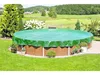 A round swimming pool covered with a green tarp, set in a grassy backyard with trees and a field in the background. Náhled obrázku produktu