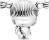 A close-up, rear view of a silver charm shaped like a little girl with pigtails. Podgląd zdjęcia produktu